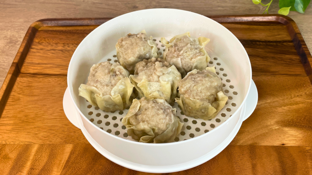 １段電子レンジ蒸し器でシュウマイ蒸し